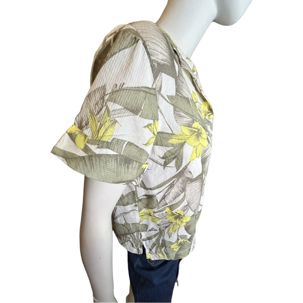 Banana‎ Republic Factory Green Tropical Floral Cotton Button Up Shirt Small - Picture 4 of 13